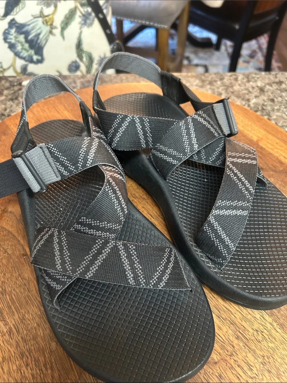Chaco Men's Black Sandals with Gray Patterned Straps